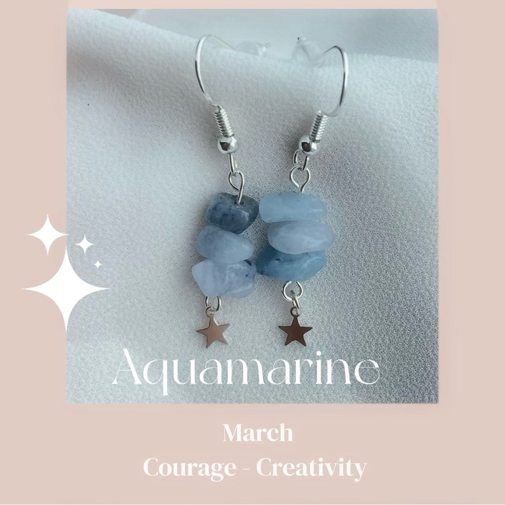 Aquamarine natural gem stone 925 sterling sliver dangle earring handmade